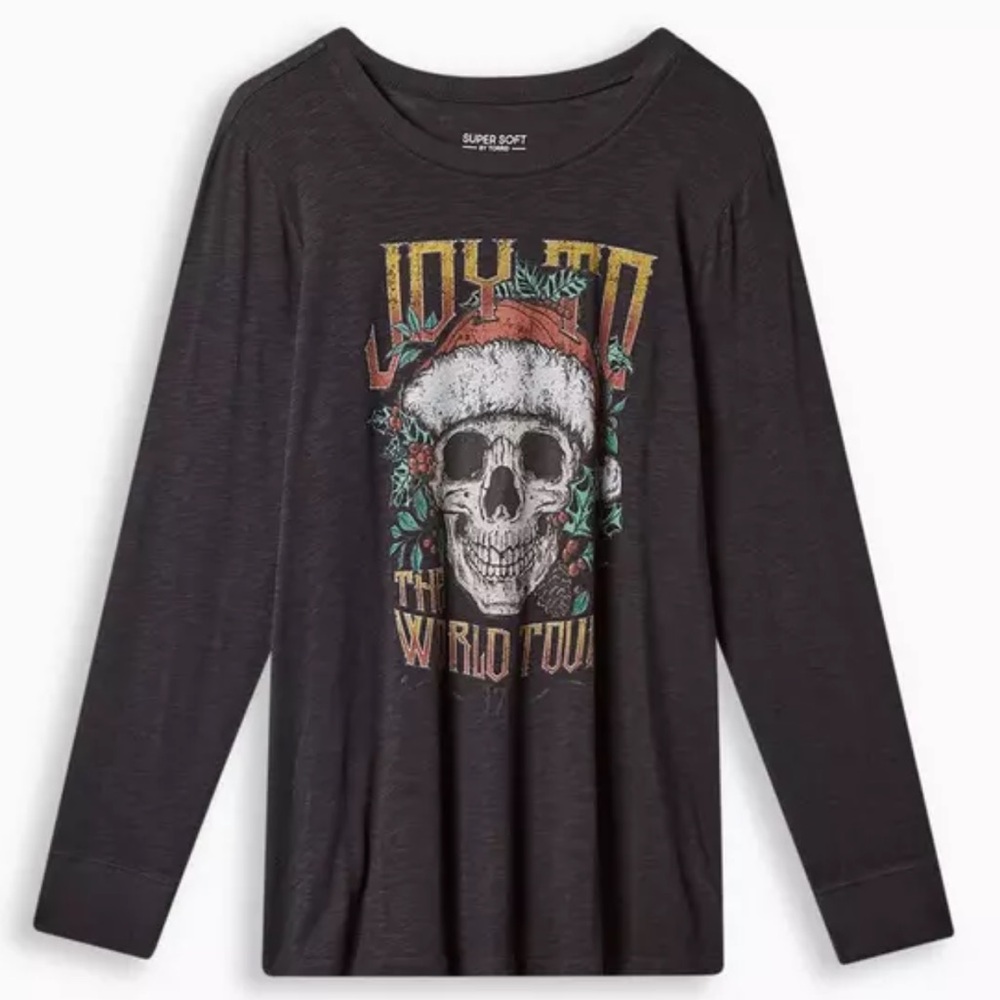 Torrid Joy To The World Tour Classic Fit Super Soft Crew Neck Long Sleeve Tee 6X